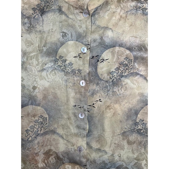Citron Santa Monica 100% Silk Asian Inspired Landscape Print Blouse Size Large - Picture 6 of 6